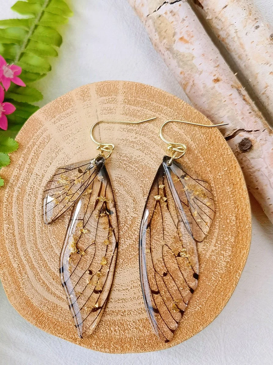 Butterfly Wing Handmade Crystal Gold Foil Earrings