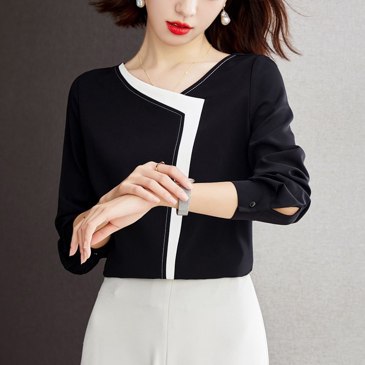 Black Simple Paneled Long Sleeve Shirts & Tops