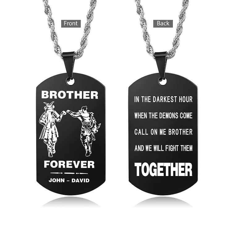 Brother Forever Dog Tag Necklace Personalized Black Double-sided Necklace Customized 2 Names Samurai Necklace Gift to Brother