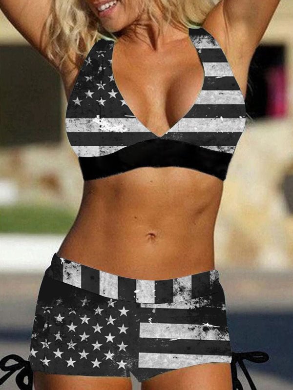 Women's American Flag Star Print Bikini Swimsuit
