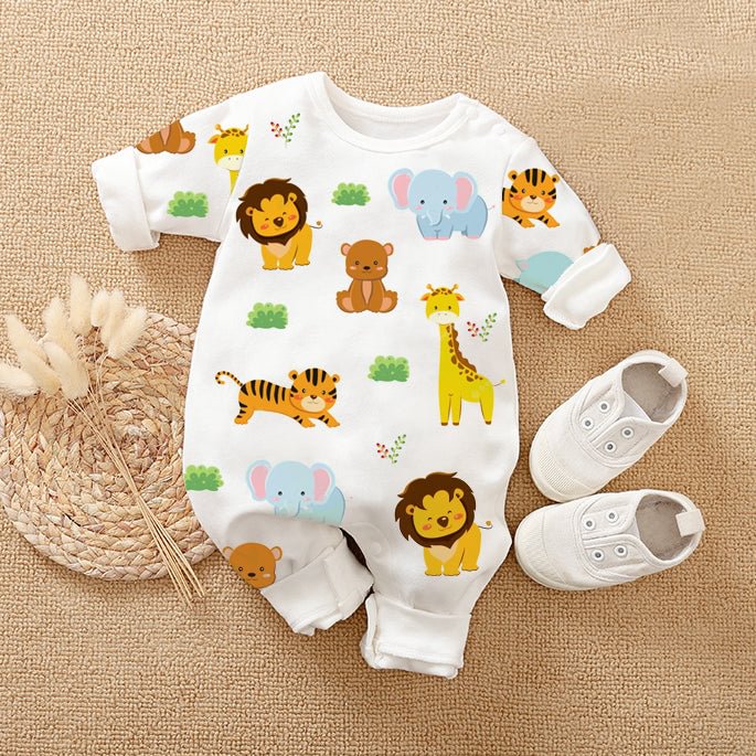 Cute All Over Animal Printed Baby Jumpsuit