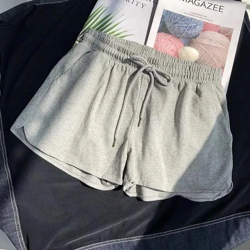 Women's pants Summer Casual Solid Drawstring shorts high waist sports suit with shorts Soft Cool female short plus size