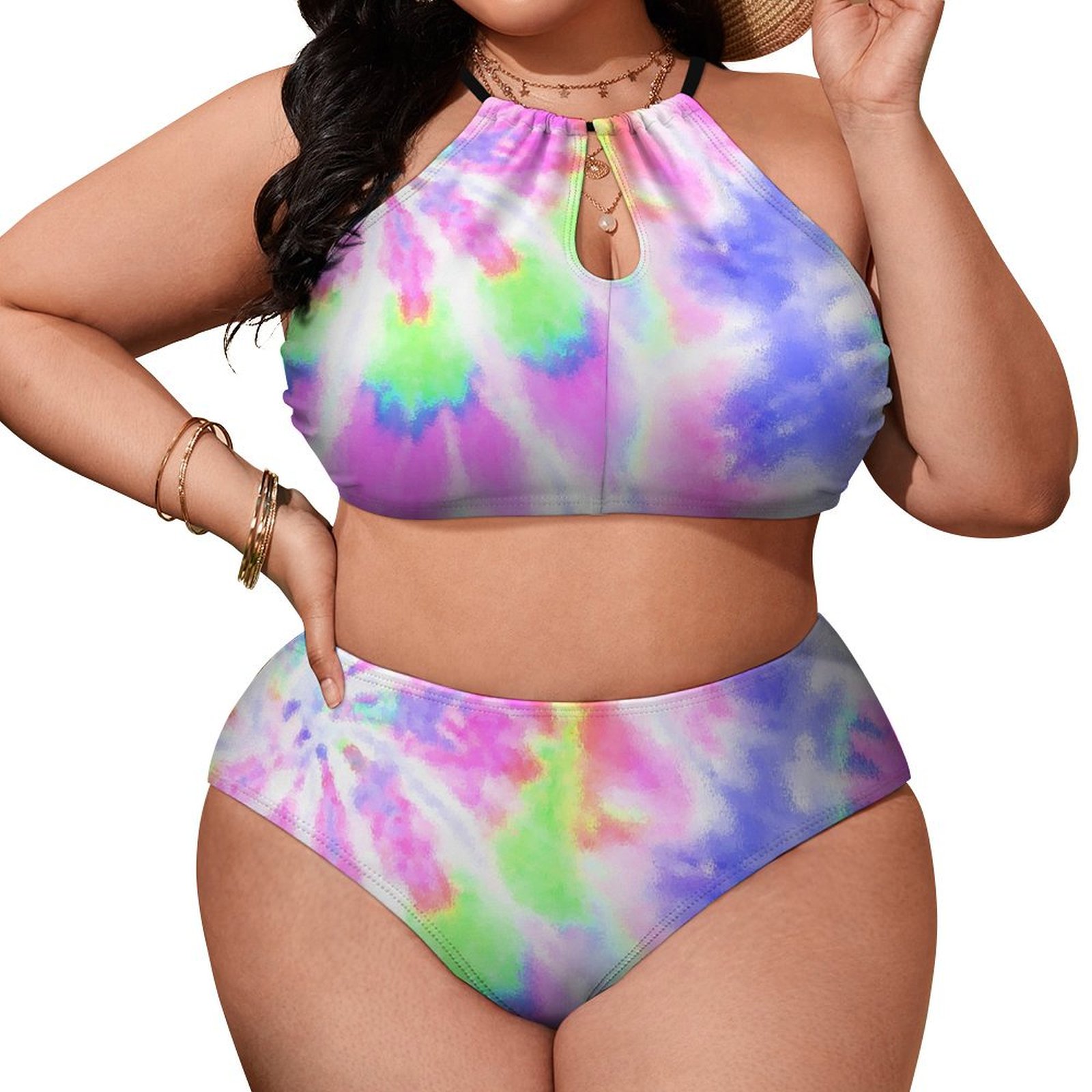 Women's Tie Dyed High Waisted Two-Piece Plus Size Bikini Swimsuits Sets