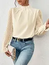 Women's Elegant High Collar Spliced Wave Pattern Chiffon Long Sleeve Top Shirt