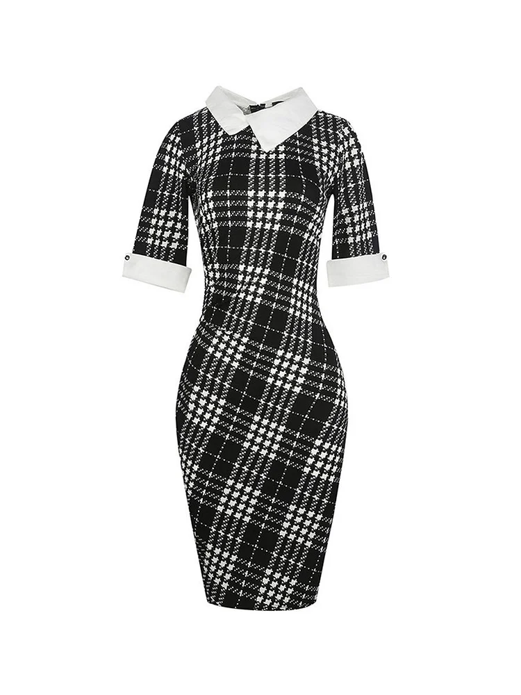 Mayoulove 1950s Dress Lapel Half Sleeve Knee-length Pencil Dress-Mayoulove