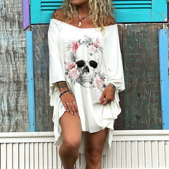 Skull Creative Print Loose Women's Dress