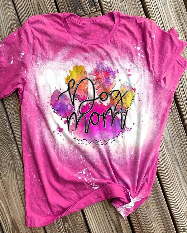 Paw Print Dog Mom Bleached T-Shirt