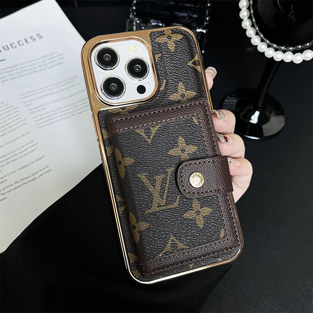 LV High Quality Luxury Electroplated Button Card Holder Apple iPhone Case
