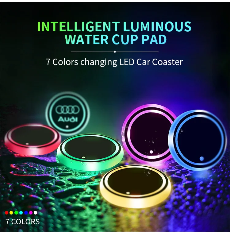 New Car LED Colorful Water Cup Pad（2PCS）