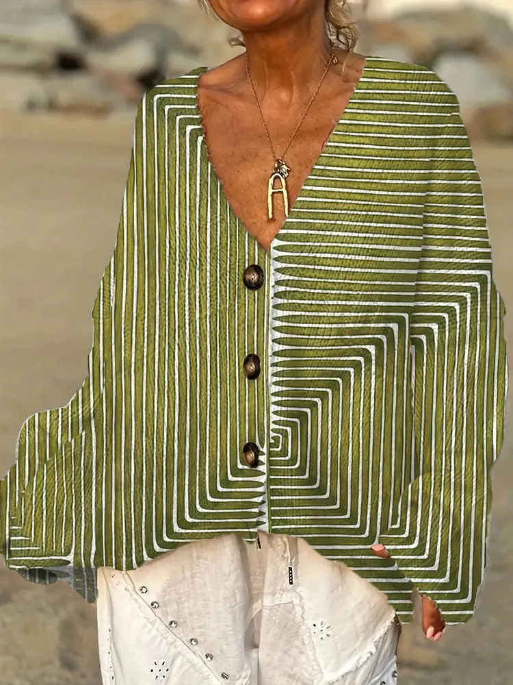 Women's Vintage Abstract Geometric Art Print Casual Pullover Sweater