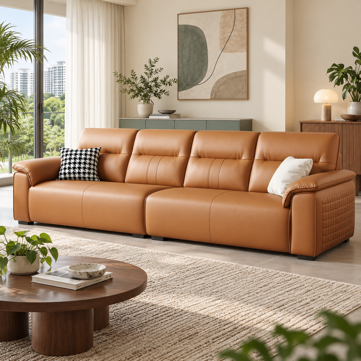 1256 High-Back Sofa - Caramel — Room setting