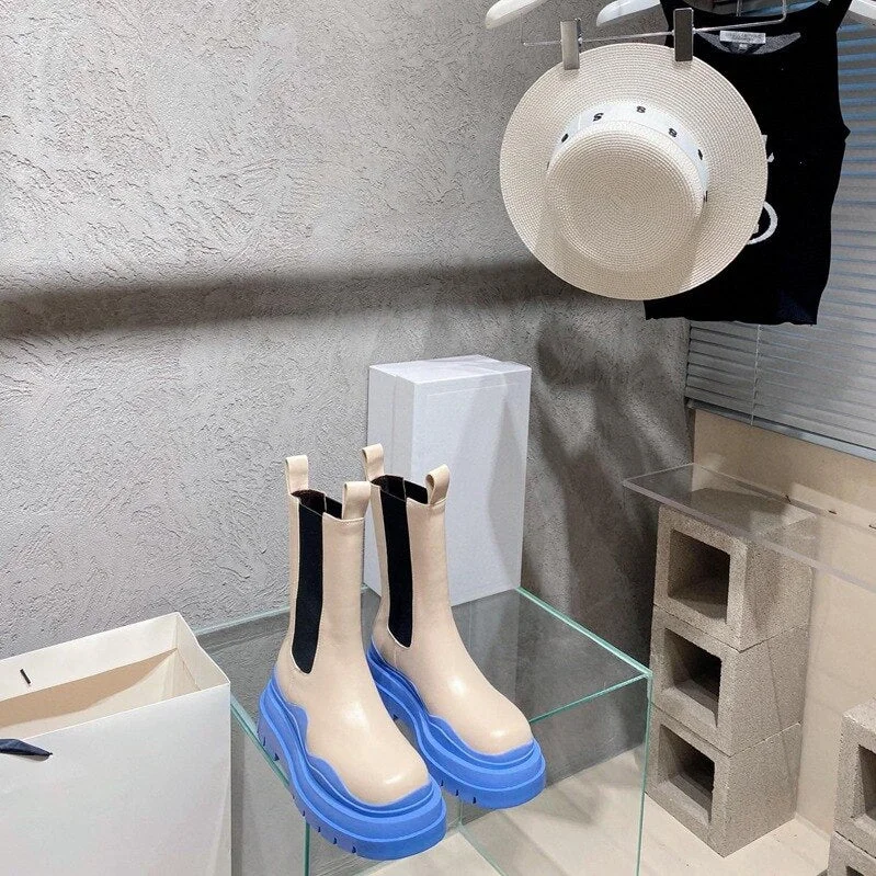 Fall Women's Platform Boots 2022 Thick Bottom Color Avocado Green Martin Boots Casual Female Mid Chesil Boots Women Pink Boots