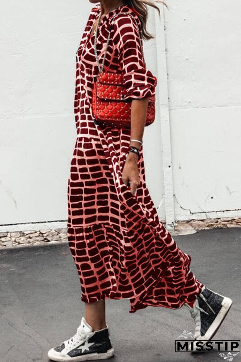 Casual Print Patchwork V Neck Straight Dresses(3 Colors)