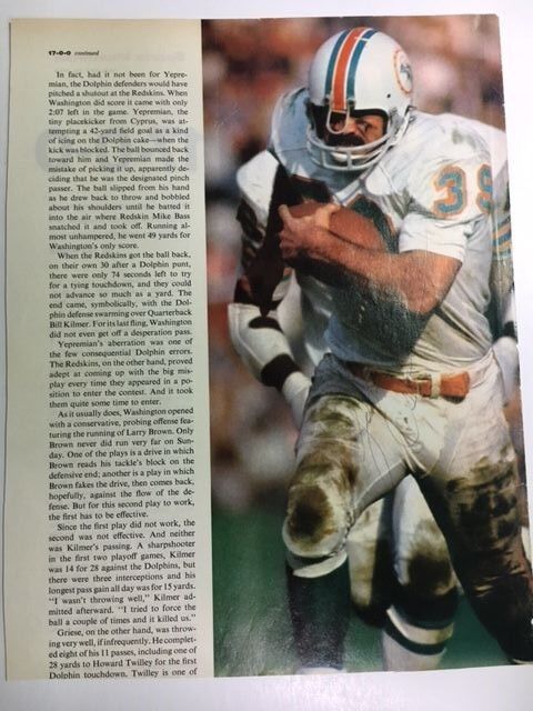 Larry Csonka Miami Dolphins In Action 1970s Signed Magazine Photo Poster painting JSA Precertfie