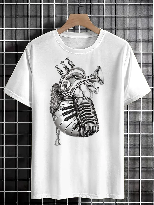 Men's Music Heart Graphic Print T-Shirt