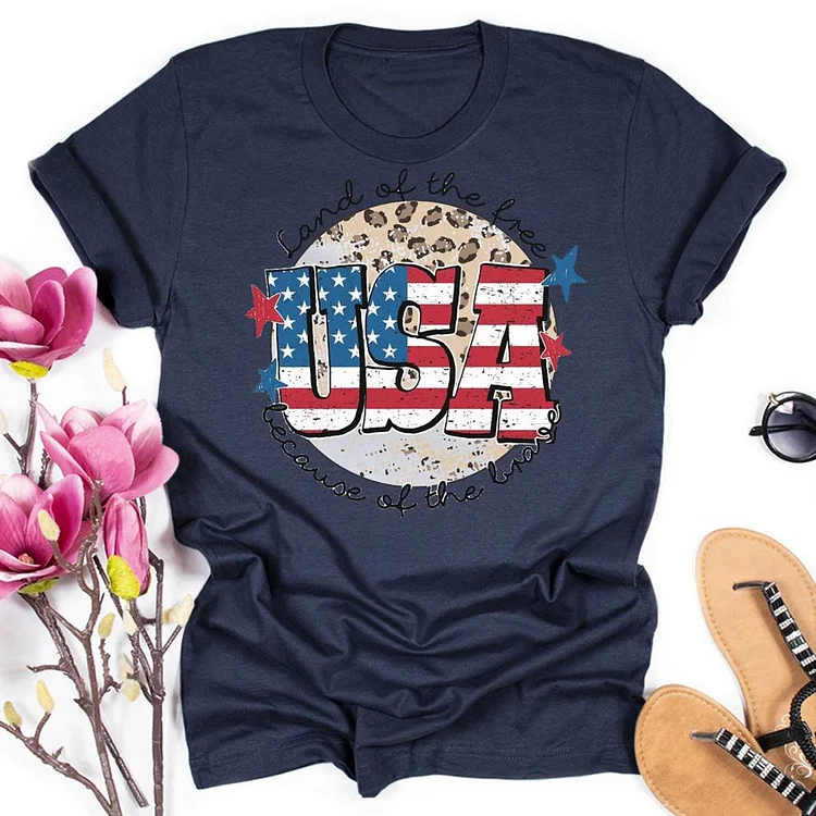 Land Of The Free Because Of The Brave Round Neck T-shirt-018225