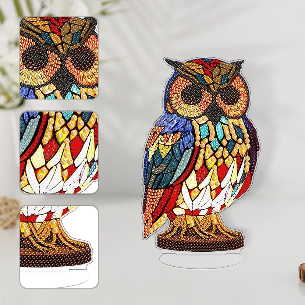 DIY Owl Acrylic Single-Sided Diamond Painting Desktop Decoration with Light for Office Desktop Decor