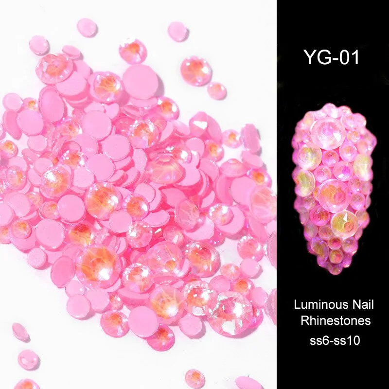 HNUIX Luminous Nail Rhinestones Party Theme Glow in Dark Fluorescent Nails Gems Stone Over 300 Pcs NEON Night Polarized Light