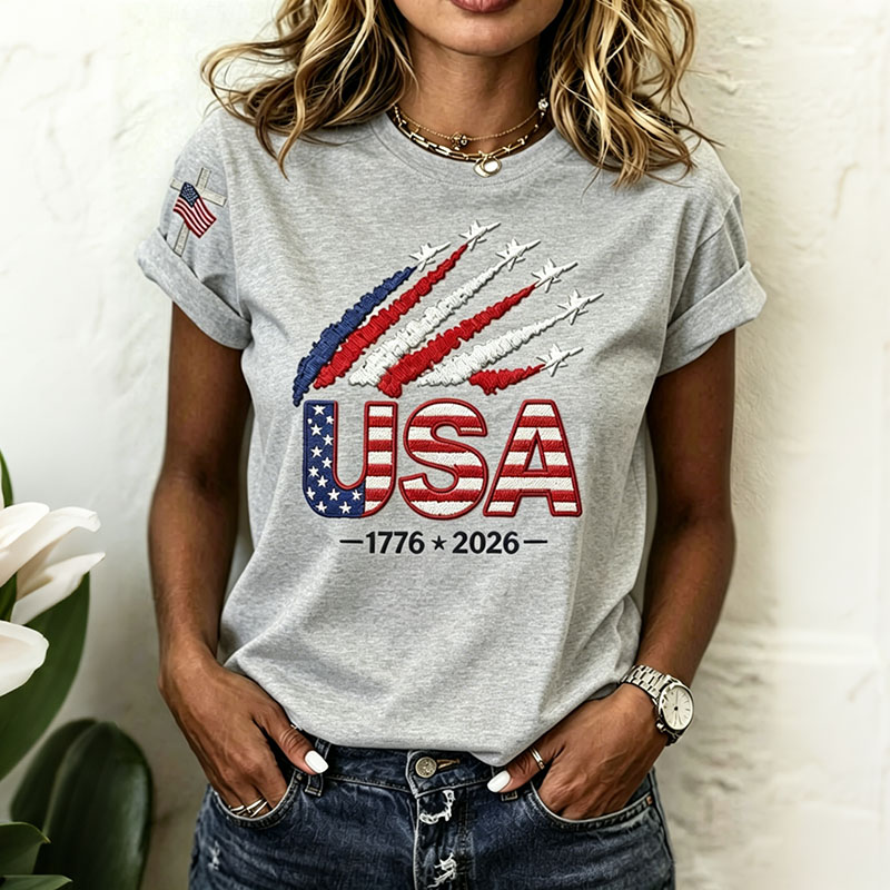 Women&rsquo;s Usa Anniversary Print Crew Neck Short Sleeve T-shirt Westsshops