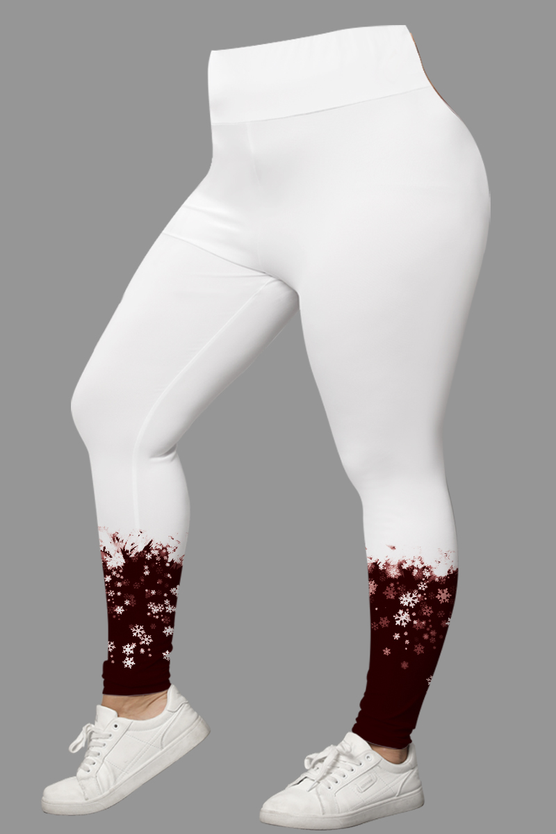 Flycurvy Plus Size Christmas Casual Burgundy Pleated Print Legging 2024 - Flycurvy 