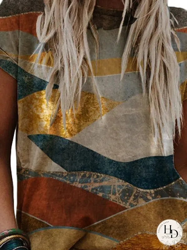 Casual Mountain Print Short Sleeve Loose Top T-shirt
