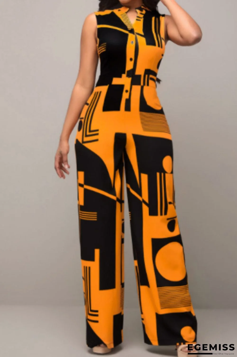 Orange Casual Elegant Print Patchwork Buckle Mandarin Collar Straight Jumpsuits | EGEMISS