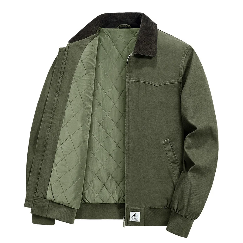 Men's Vintage Corduroy Polo Jacket Warm Casual Cotton Coat
