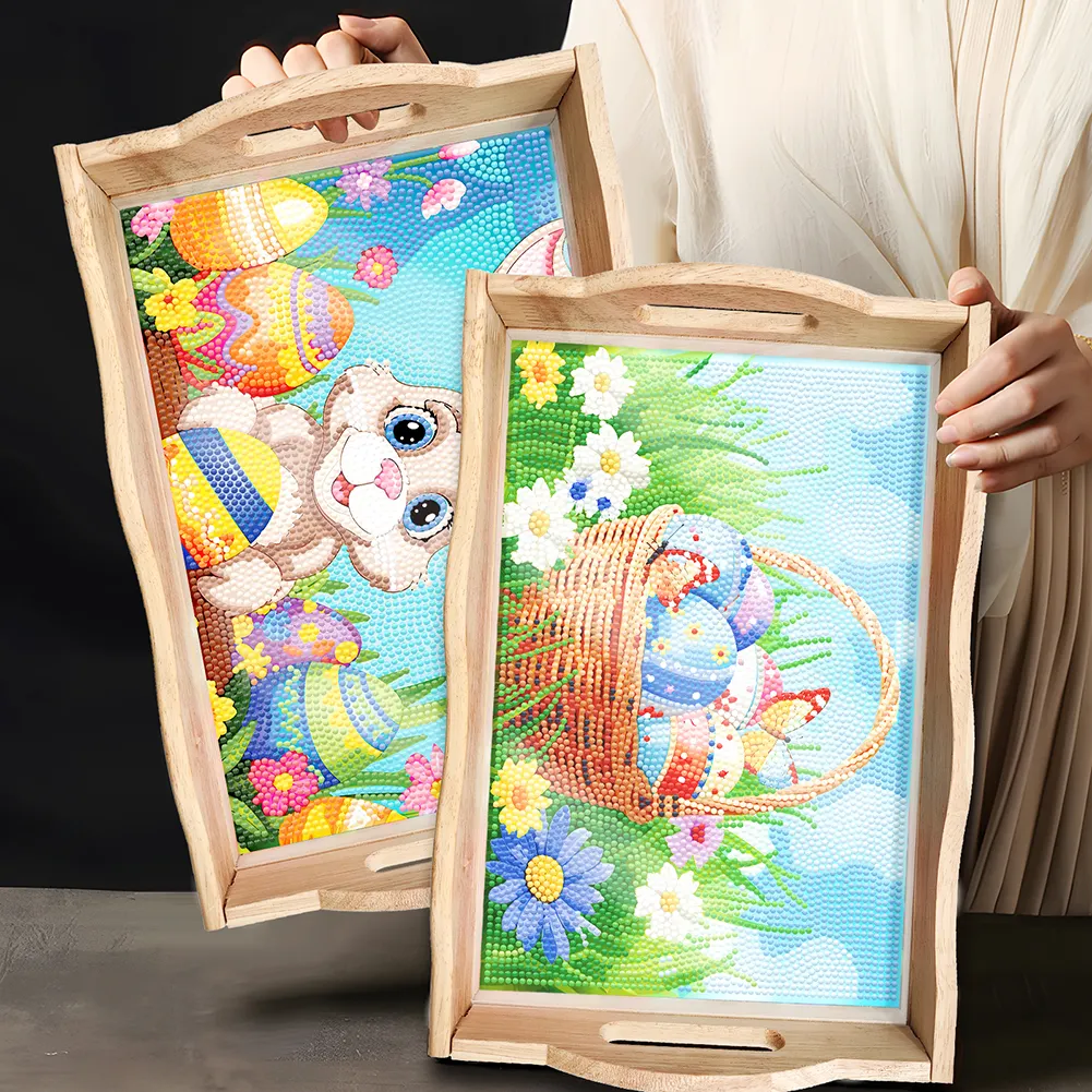 DIY Easter Bunny Diamond Painting Nesting Food Trays with Handle for Serving Food