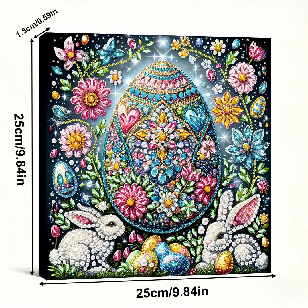 Easter Egg DIY Art Craft Pearl Diamond Painting with Frame 9.84x9.84in Diamond Art Pearl Painting Kit for Adults Beginners Gift Idea Home Wall Decor