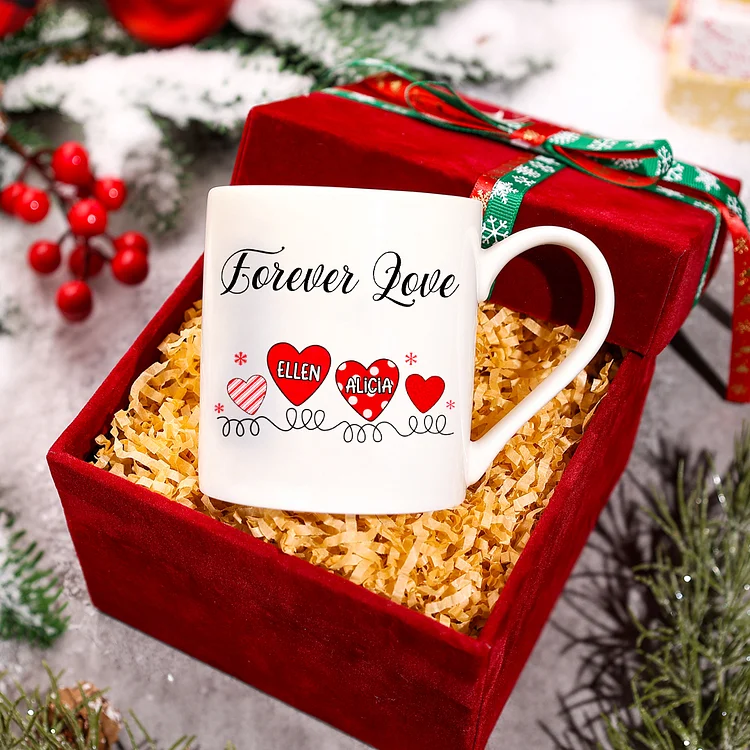 Personalized1-10 Names Family Heart Mug Set With Gift Box-Christmas Birthday Gift Ceramic Coffee Mug for Family