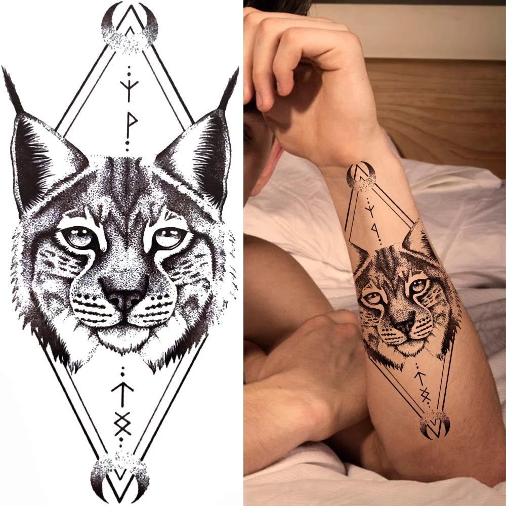 Dragon with Red Rose Tattoo Sticker Realistic Fox Snake Sword Geometric Temporary Tattoo For Women Fake Chains Black Tatoo 515-1