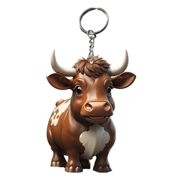 2 Pieces Cute Cattle Wood Unisex Keychain