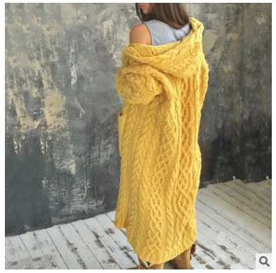 Uveng Uveng Knitted Sweater Women Loose Sesame Braided Lazy Hooded Long Cardigan Sweater