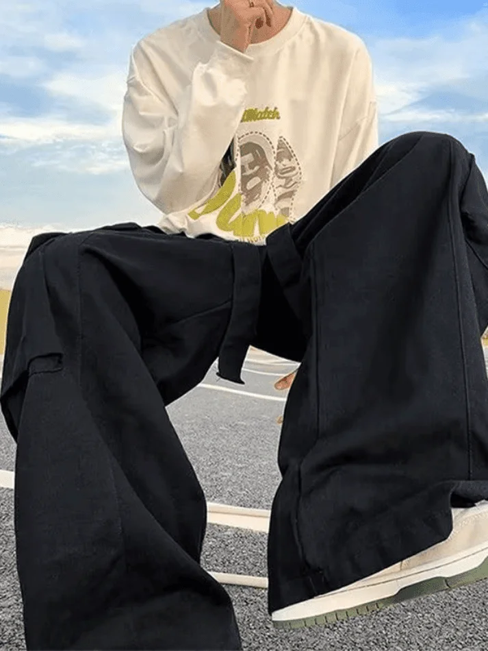 Brownm Men's Strap Detail Pocket Loose Cargo Pants