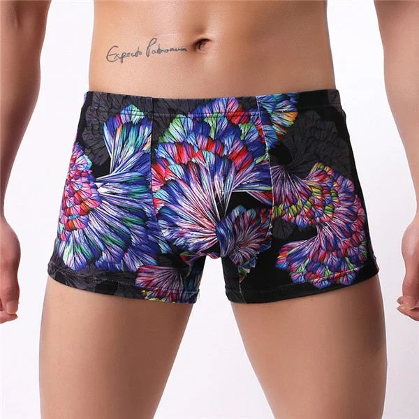 Aonga  Men Underwear Boxer Shorts  Printed Ice Silk Low Waist Panties For Man U Convex Pouch Underpants Cueca calzoncillos M-XXL