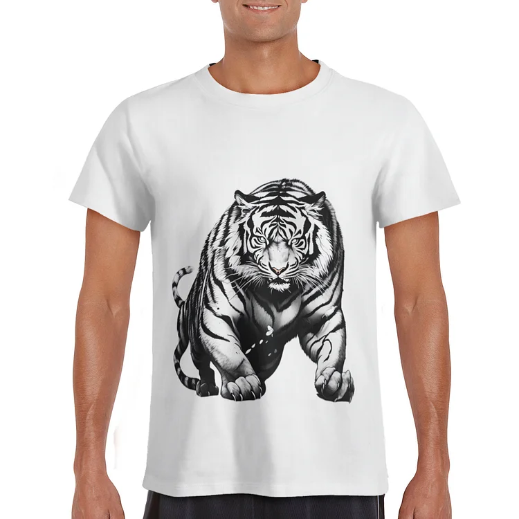 White  Ink Painting Tiger Shirt