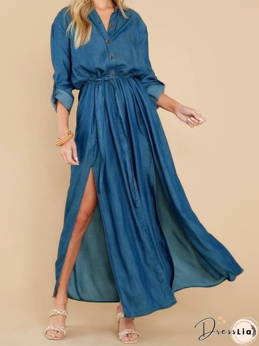 Alluring Style Sexy Slit Long Sleeve Maxi Dress