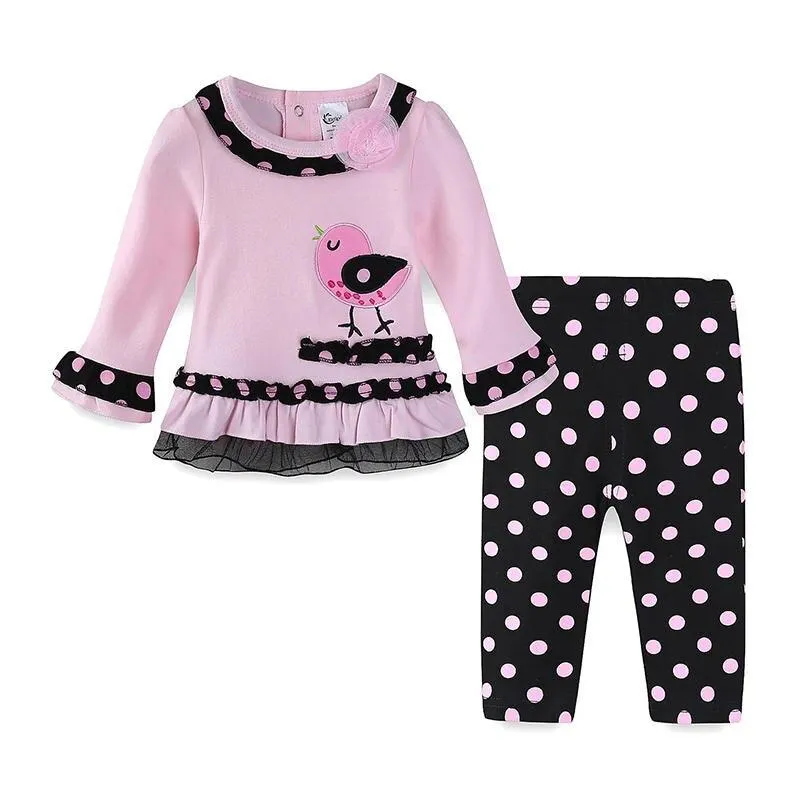 Mudkingdom Boutique Girls Outfits Long Sleeve Cute Animals Embroidery Girls Clothes Polka Dots Children CLothing Sets