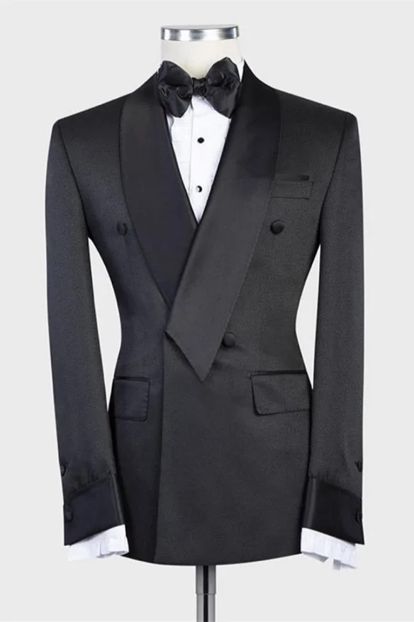 Bellasprom Black Double Breasted Shawl Lapel Wedding Men Suit