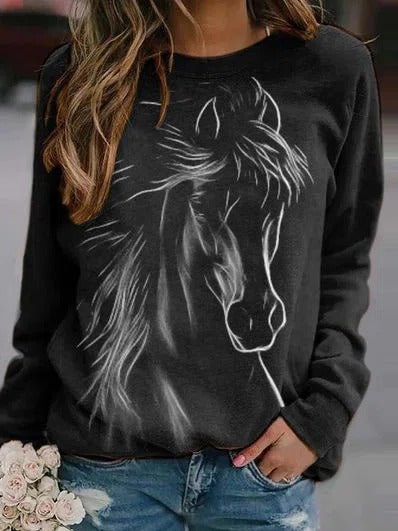 Crew Neck Horse Casual Sweatshirt
