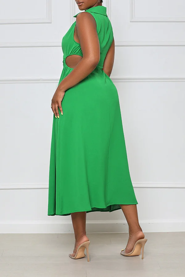 Lapel Cutout Fork-opening Dress