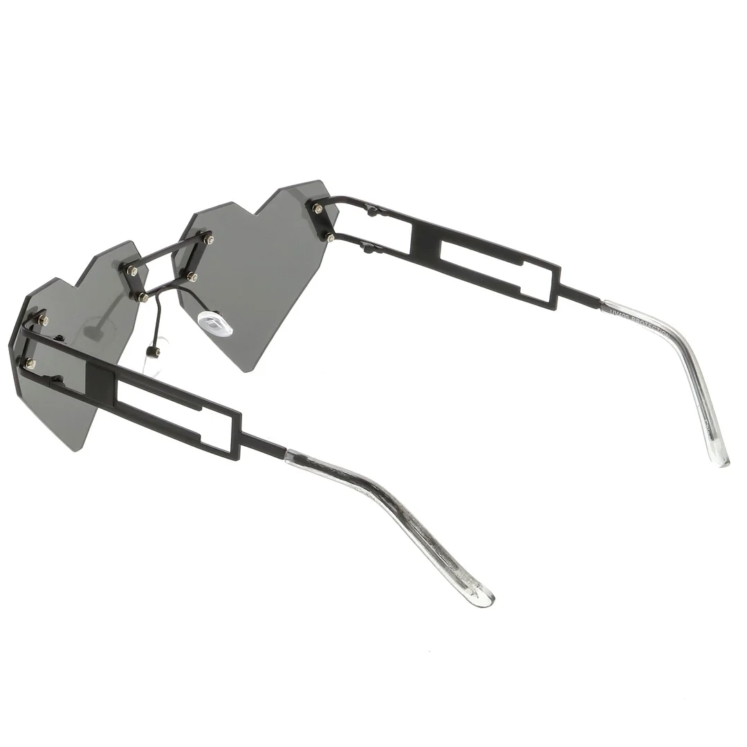 Oversize Laser Cut Heart glasses With Metal Arms Rivet Tinted Lens 60mm