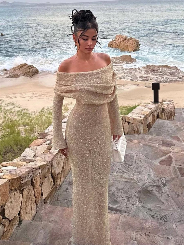 Ootddress Knit Sweater Loose Maxi Dress Female Hollow Out Summer Patchwork High Waist Beach Holiday Dress Knitwear Long Dress 2025