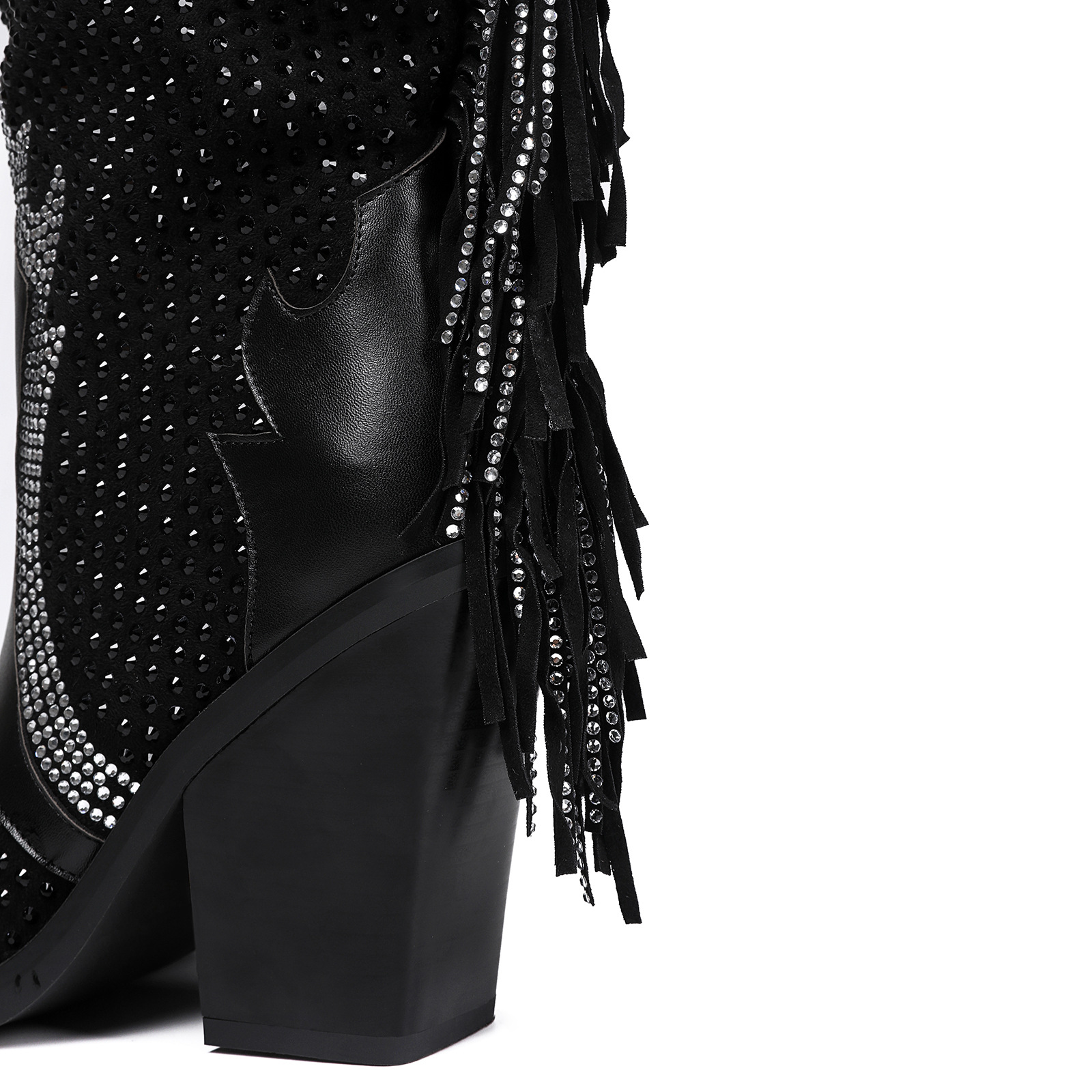 100mm Women's Rhinestone Retro Chunky Heel Western Cowgirl Boots Ankle Boots-MERUMOTE