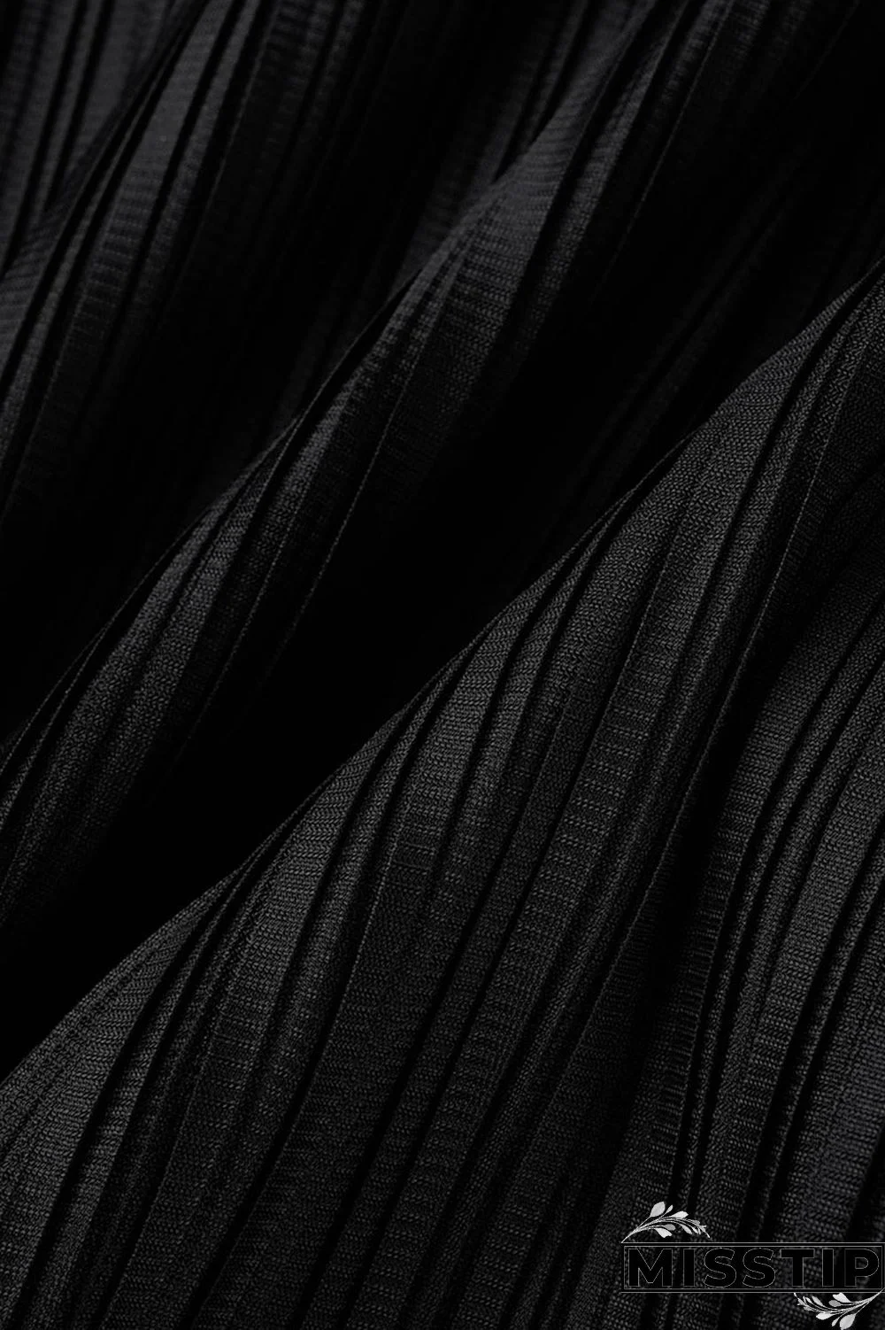 Black Casual Solid Patchwork Fold O Neck Straight Dresses