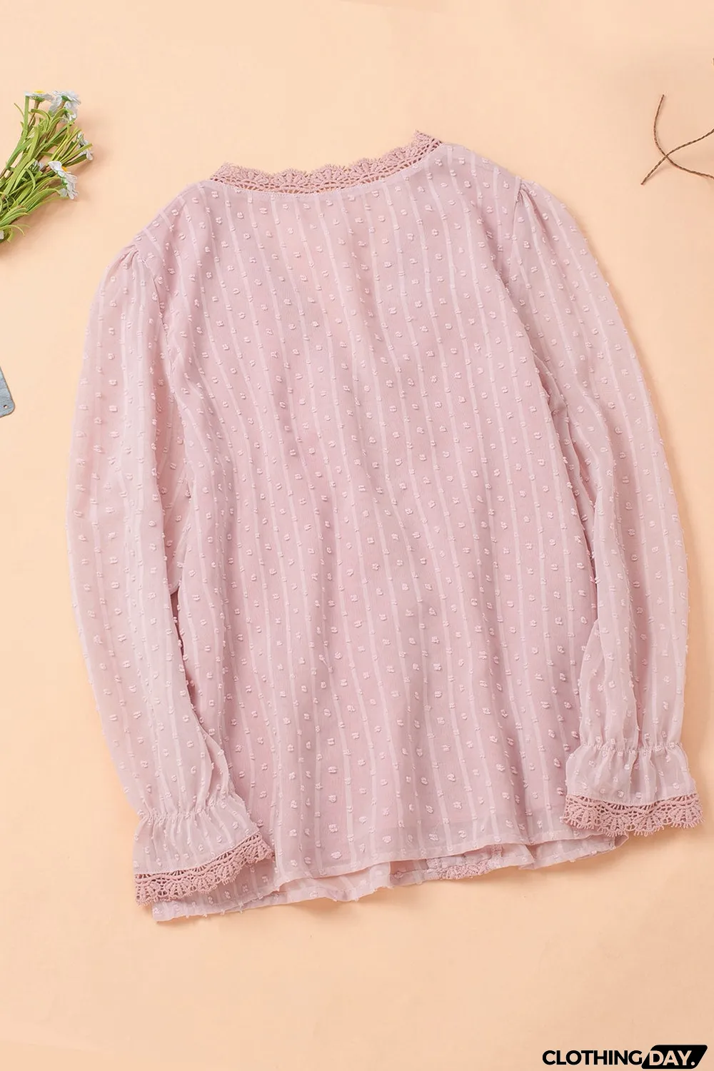 Elegant V-Neck Swiss Dot Lace Blouse