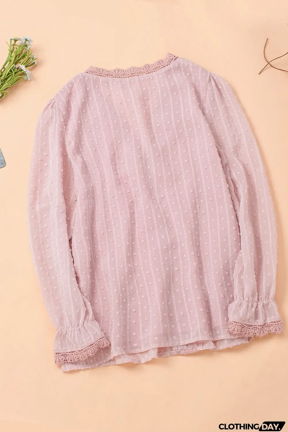 Elegant V-Neck Swiss Dot Lace Blouse