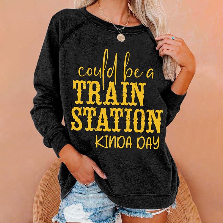 VChics Could Be A Train Station Kinda Day Print Casual Sweatshirt