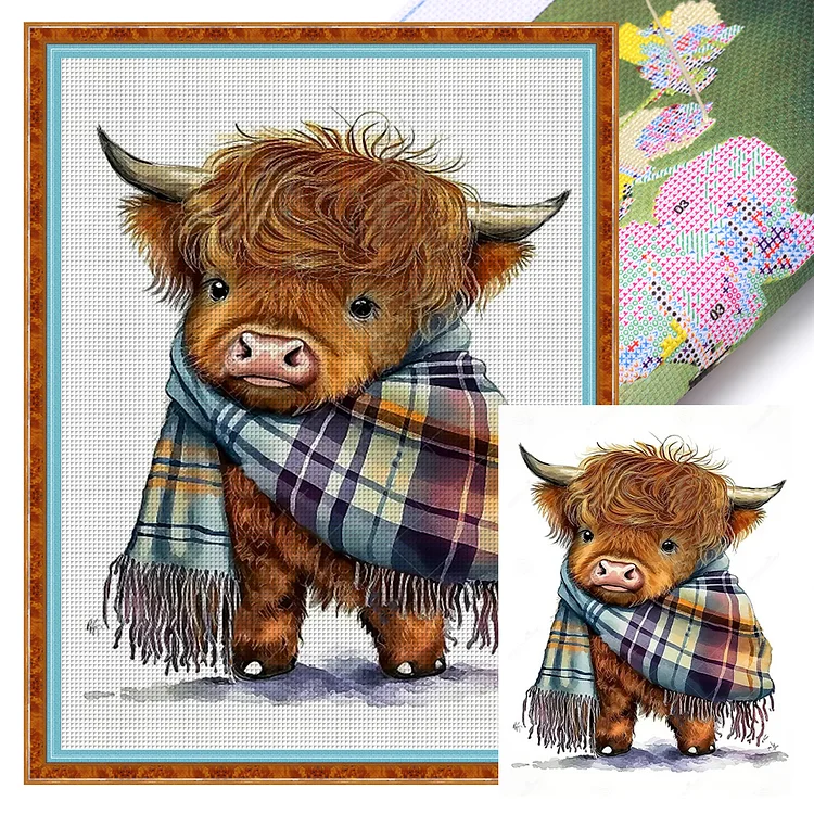 Cute Cow With Scarf (30*40cm) 11CT Stamped Cross Stitch gbfke