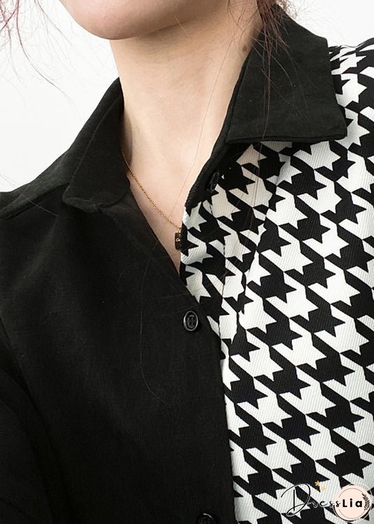 Plus Size Black Asymmetrical Button Patchwork Cotton Shirt Batwing Sleeve